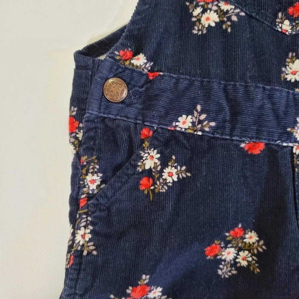 K1111 * OshKosh B'Gosh Navy Blue Floral Corduroy Bib Overalls Size 24M